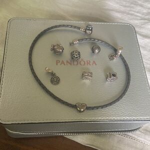 Pandora silver gray bracelet 7 pendants and box